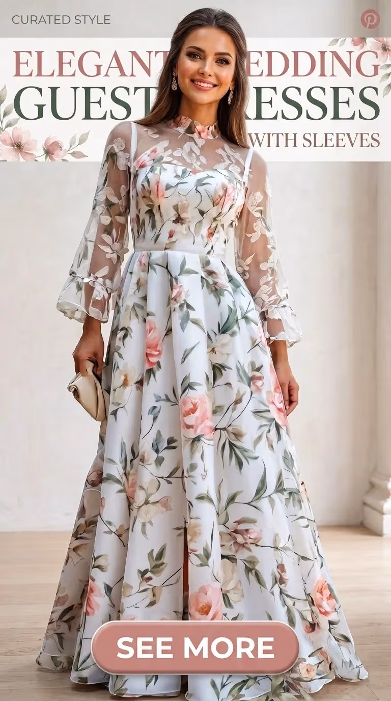 Elegant wedding guest dresses with sleeves