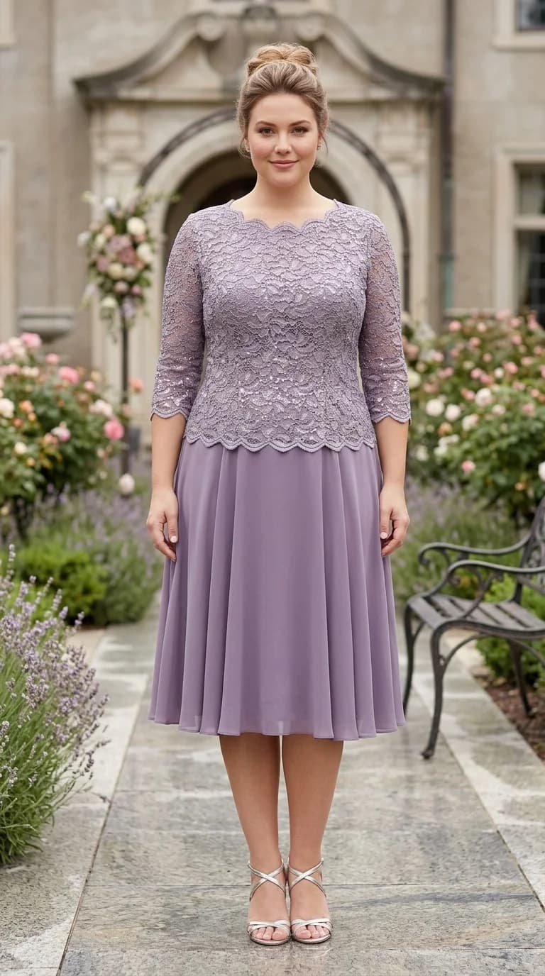 Elegant Wisteria: Alex Evenings Tea Length Embroidered Gown