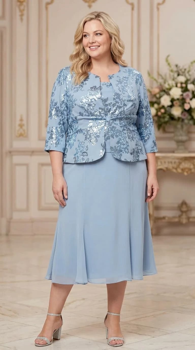Beaded Jacket Dress: Alex Evenings Plus Size Tea Length Dress