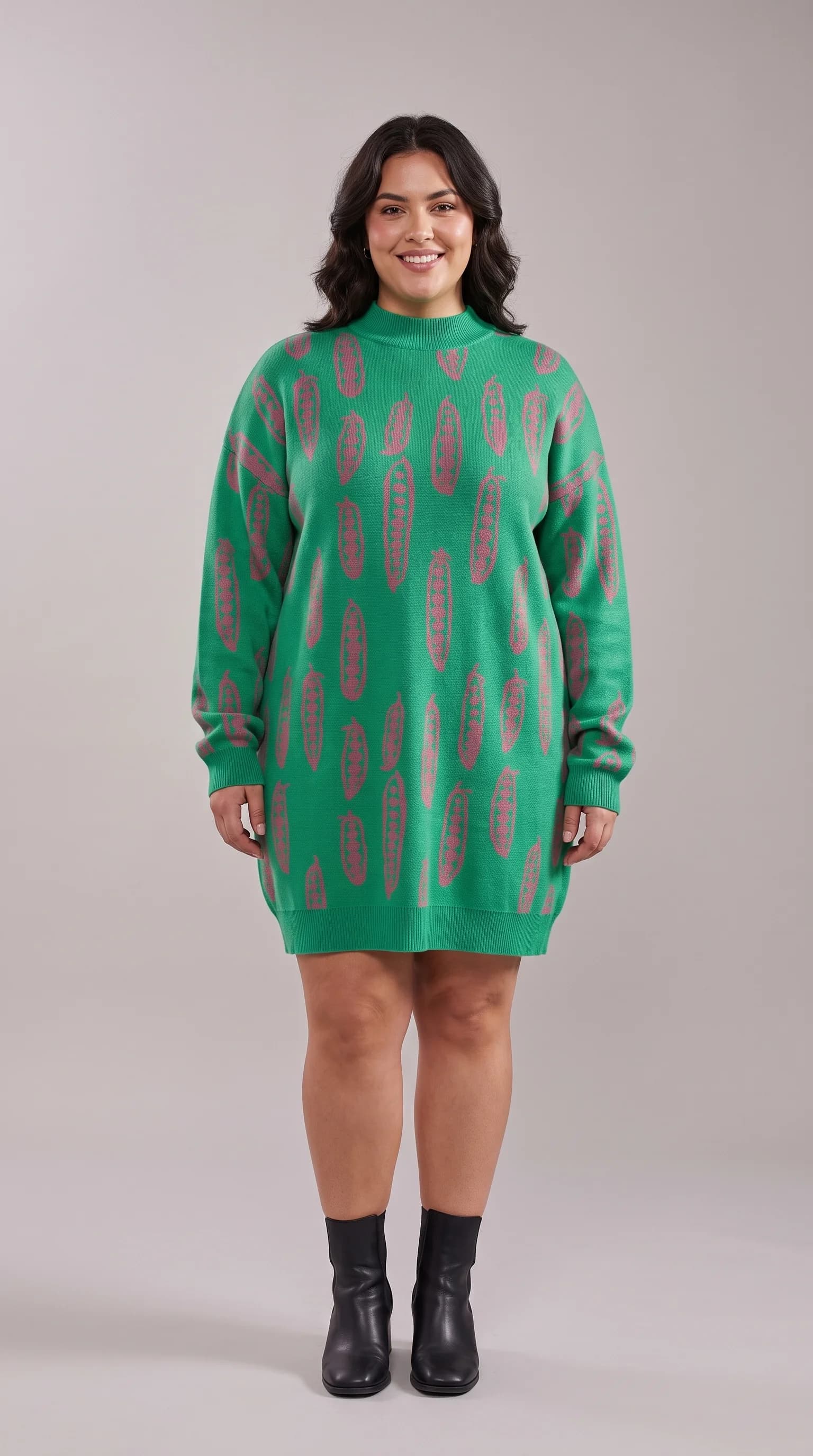 Cozy Autumn Layering with Chunky Knits Emerald Green Dress Oversized Sweater
