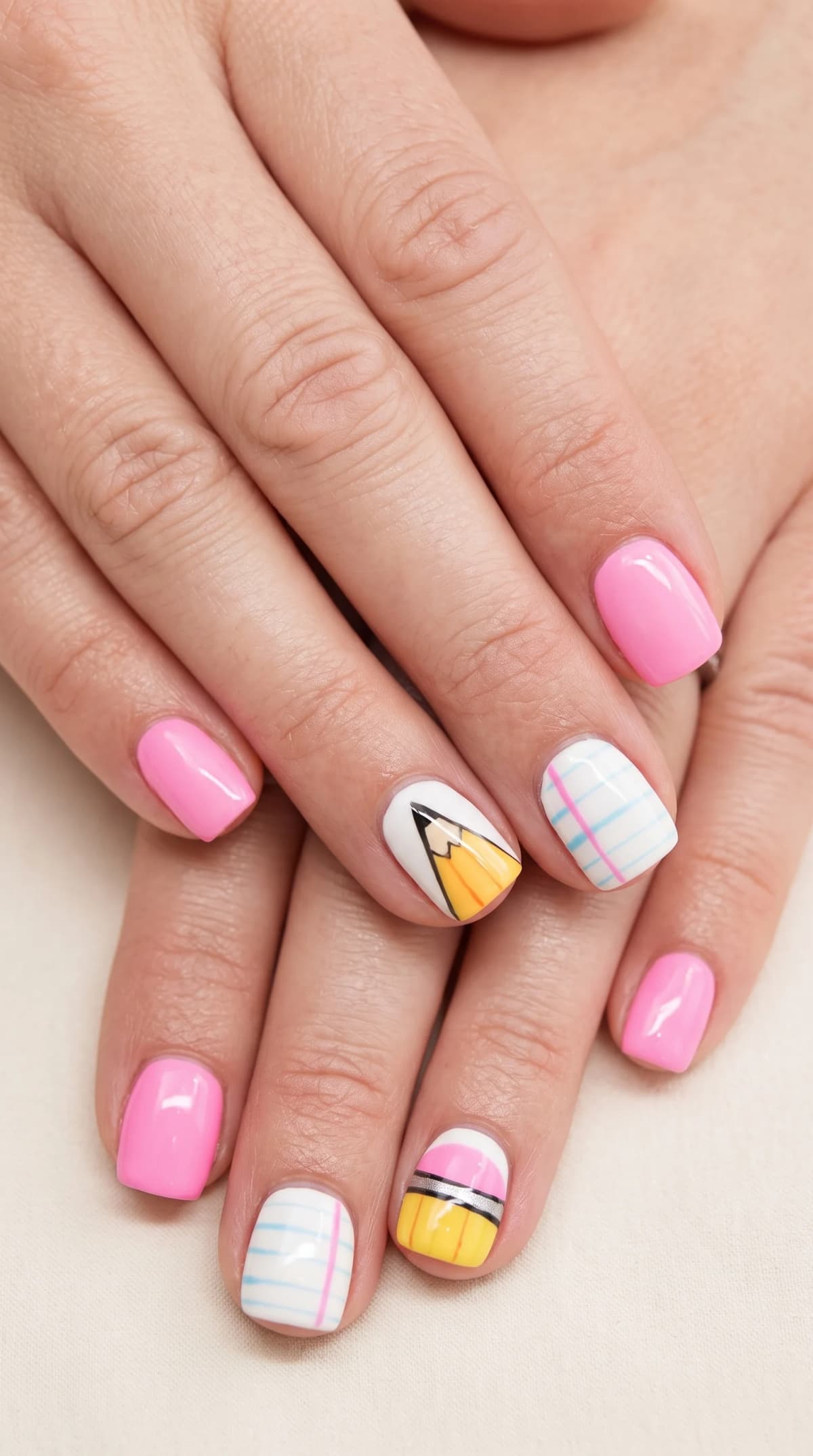 Playful Pencil & Lined Paper School Nails Inspo