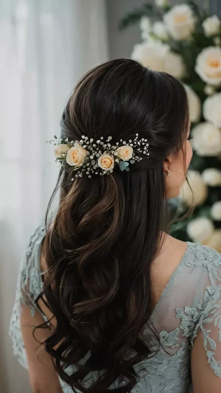 Elegant Crystal-Embellished Half-Up Style