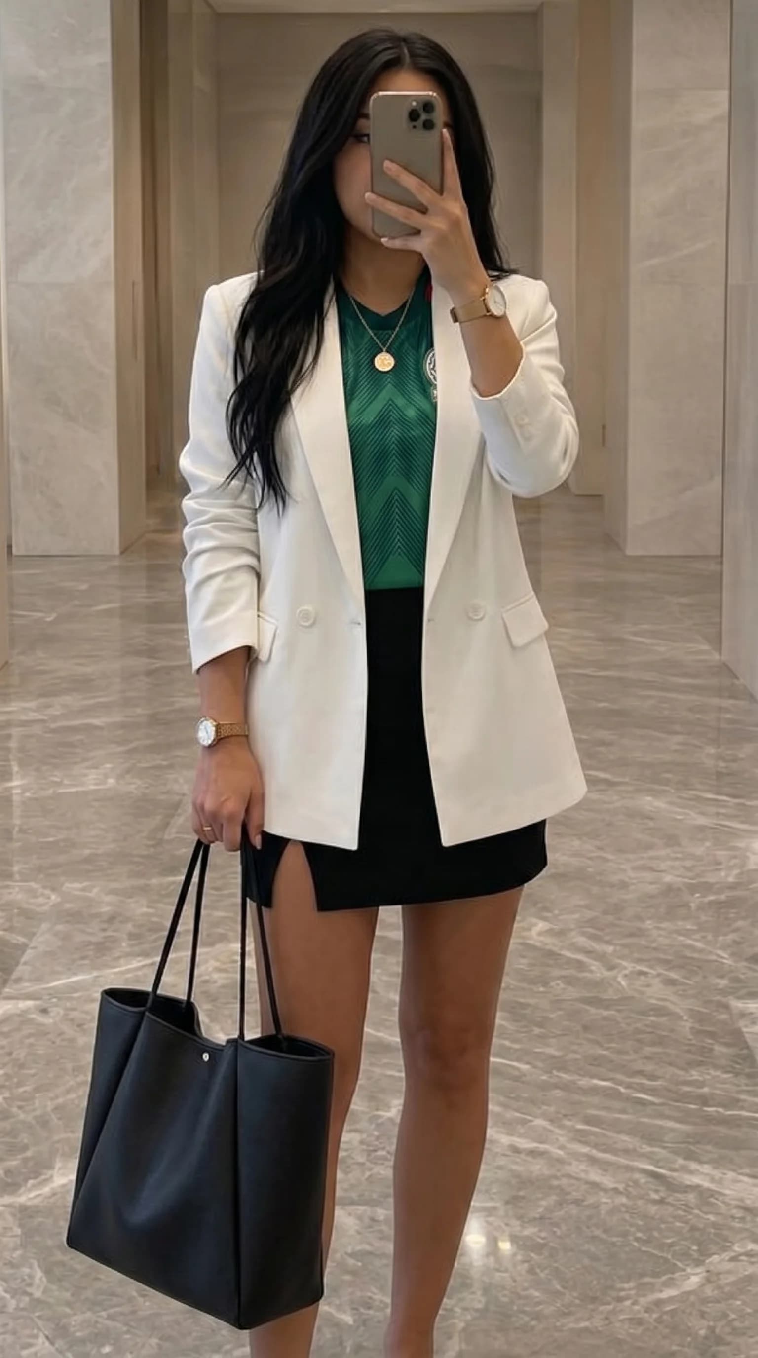 Chic Monochrome with White Blazer
