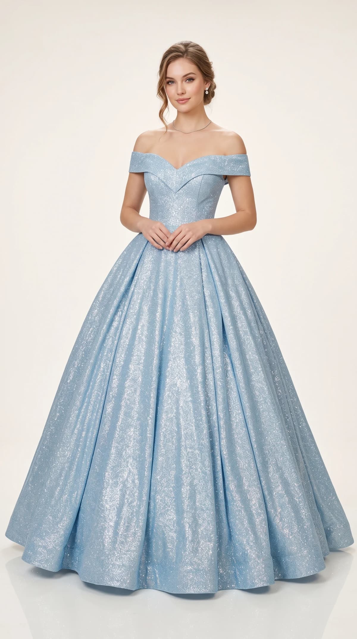 Off-The-Shoulder Glitzy Powder Blue Ball Gowns