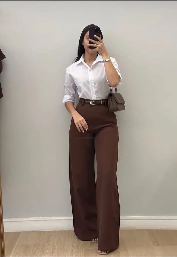 Classic White Shirt with Chocolate Trousers