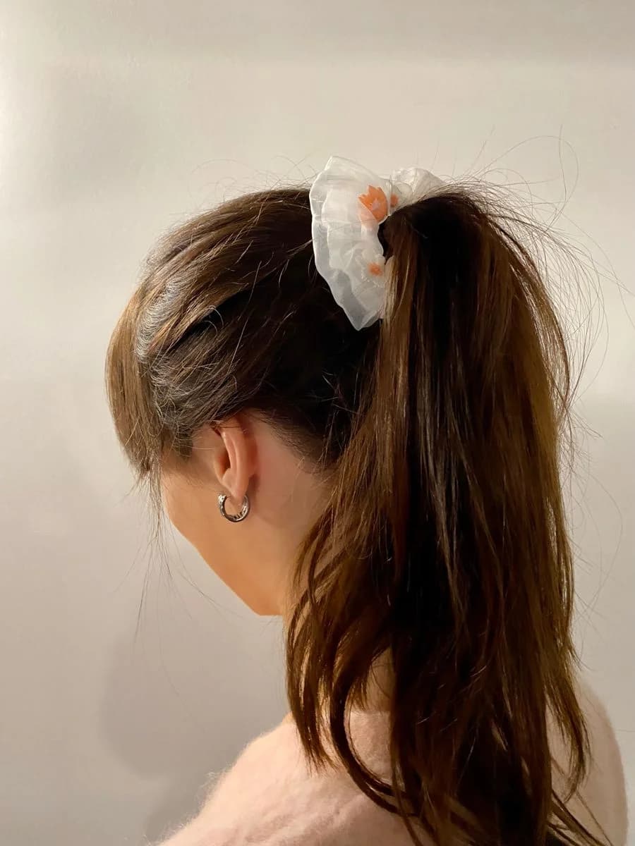 Floral Organza Scrunchie High Ponytail Hair Style