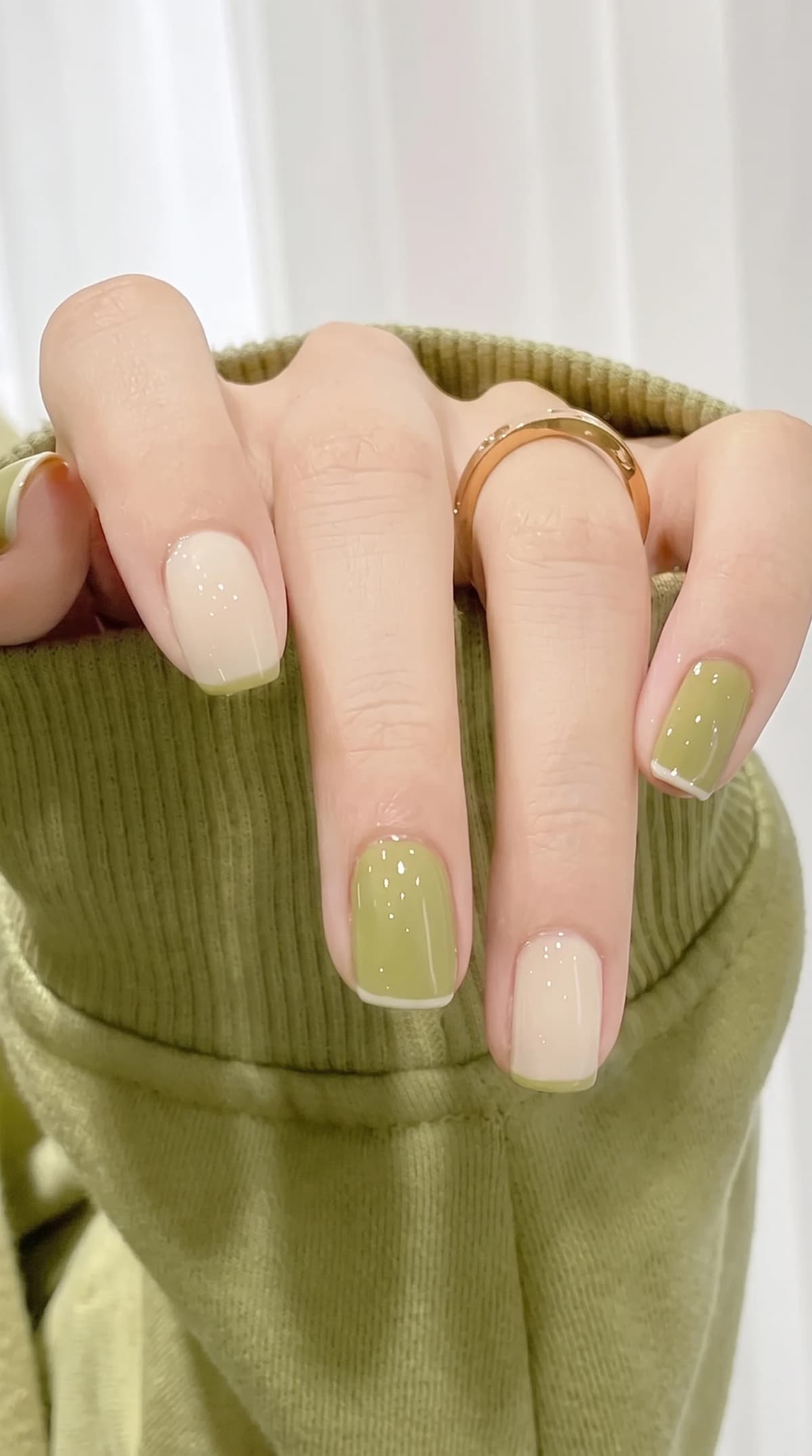 Matcha Green & Milky French Tip Nails Inspo