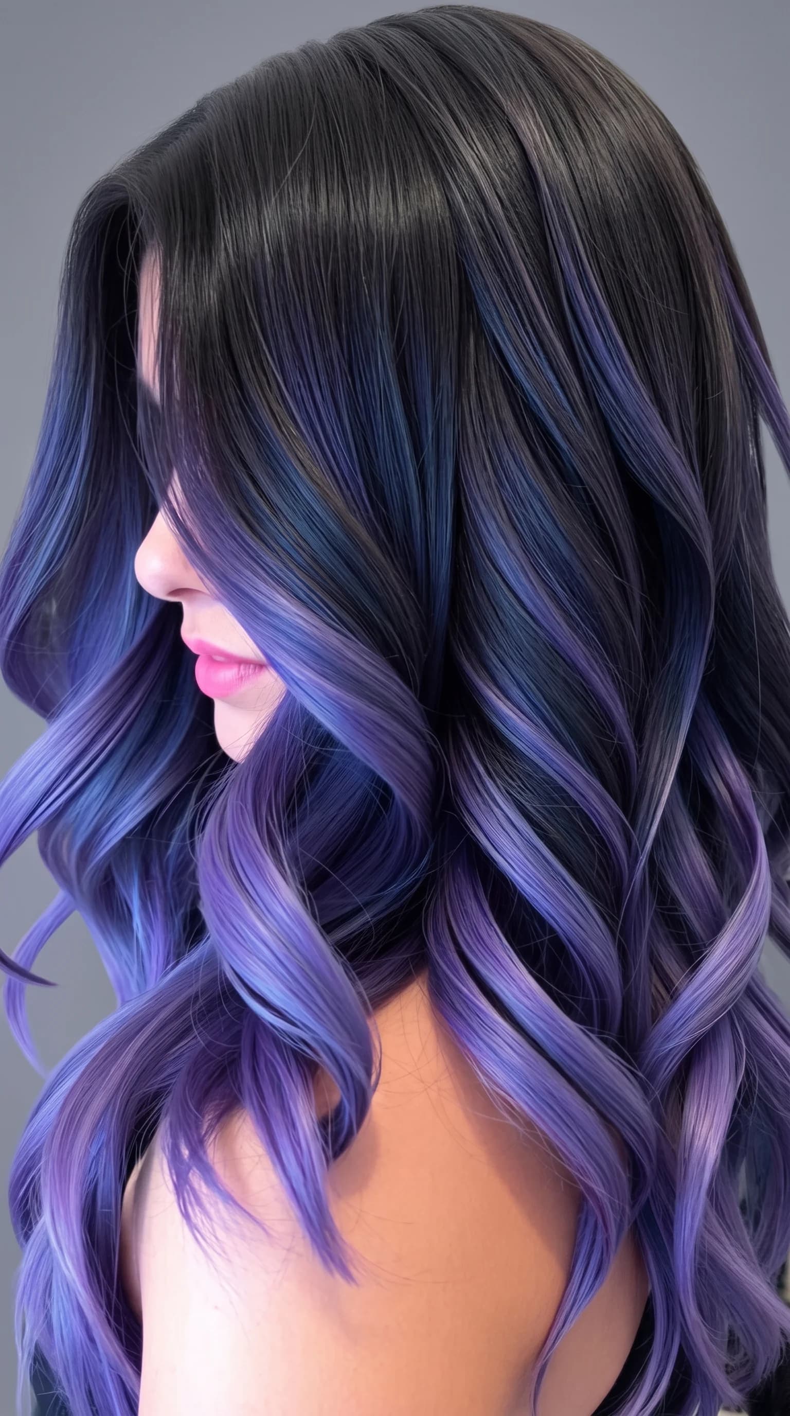 Deep Indigo & Violet Balayage Waves Hair Tint Colour