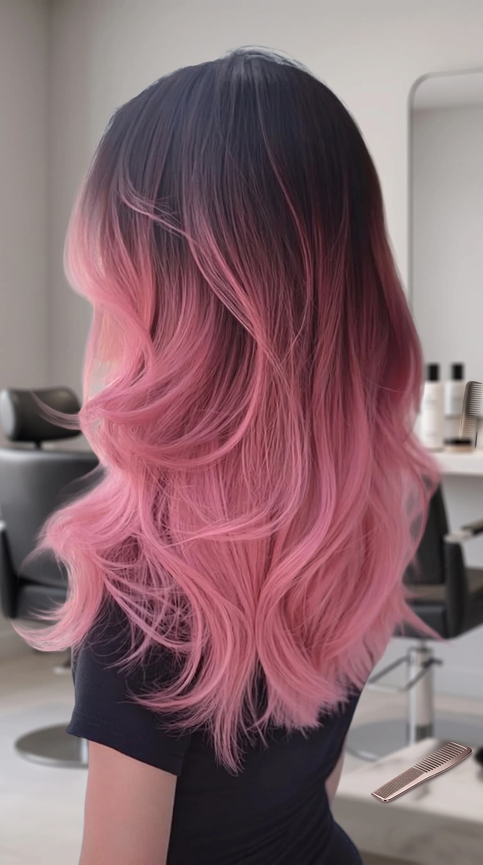 Dark-to-Rose Pink Ombré Waves Hair Tint Colour