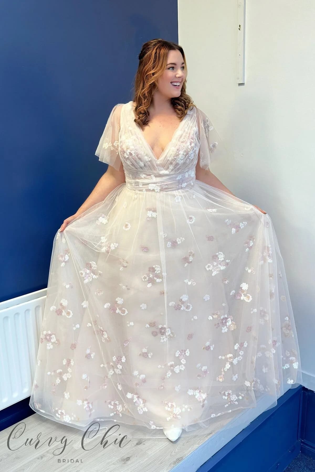 Delicate Floral Embroidered A-Line Gown