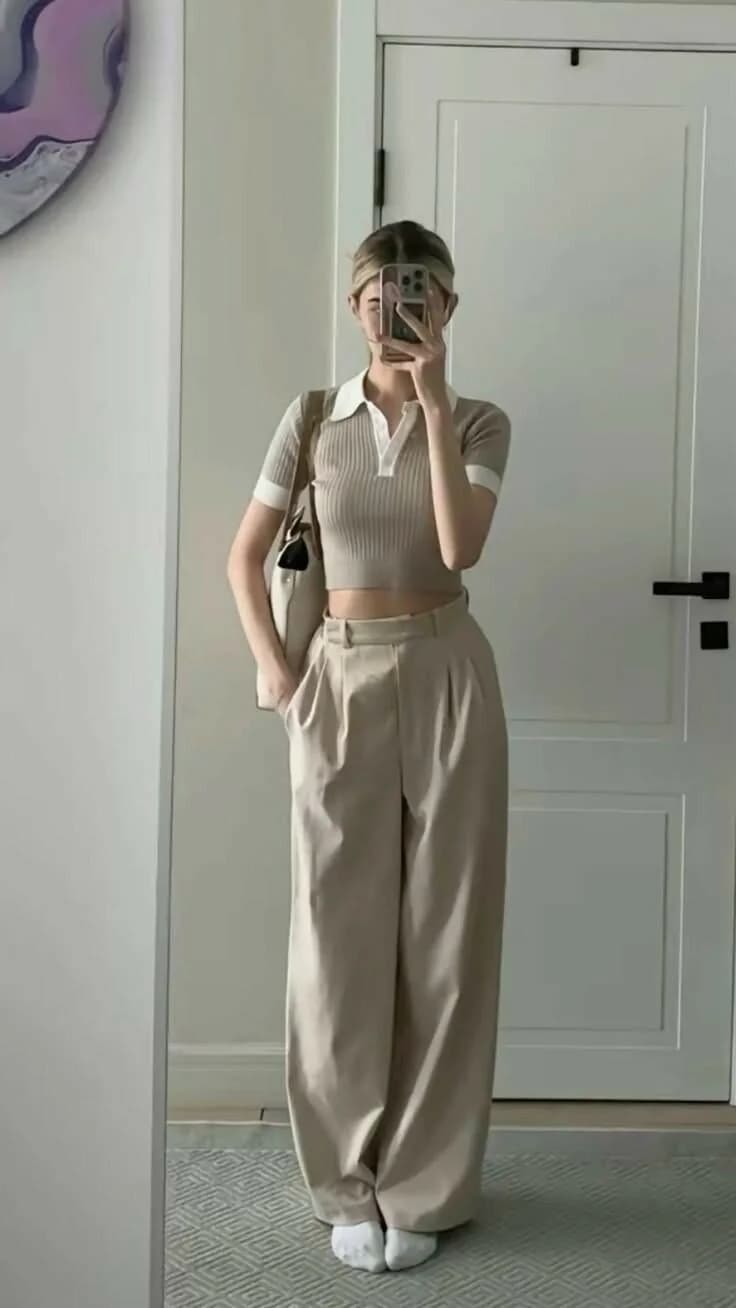 Minimalist Crop Top with Tailored Trousers