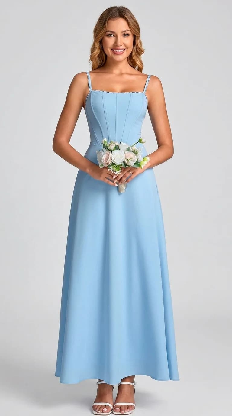 Auraxe Corset Spaghetti Strap Maxi Dress in Light Blue