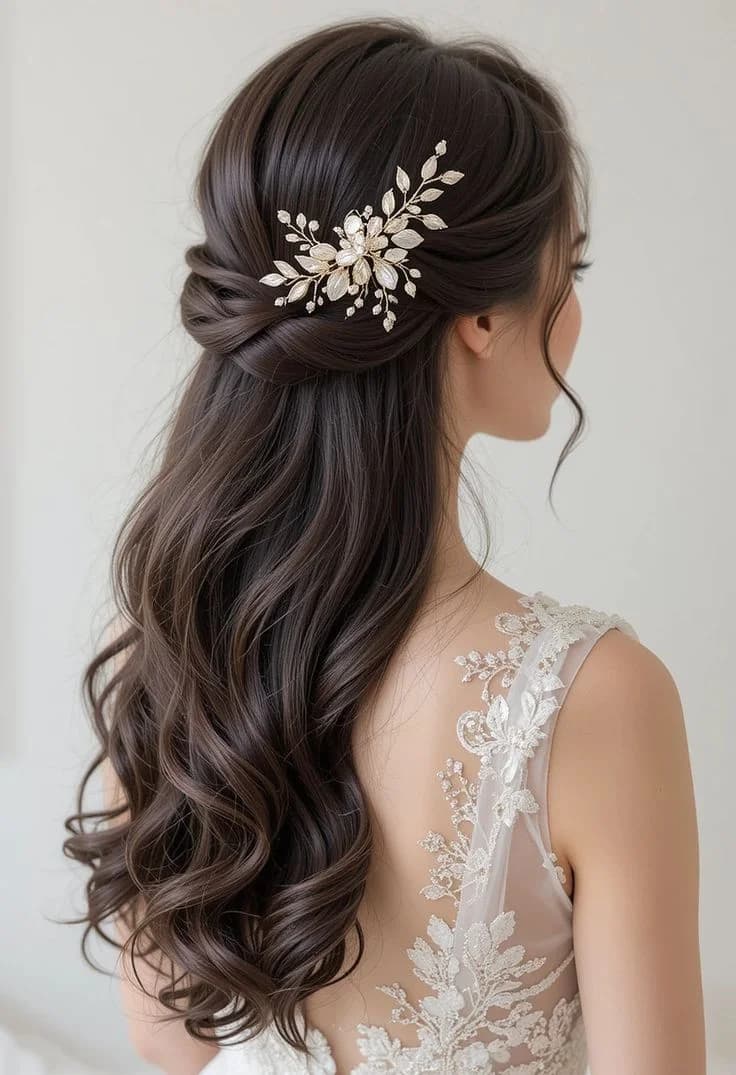 Botanical Embellished Half-Up Style