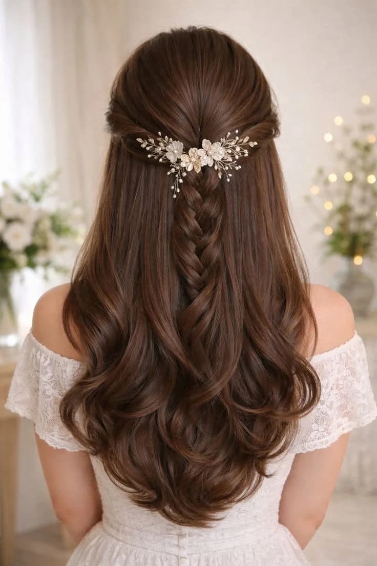 Braided Half-Up Style with Floral Detail