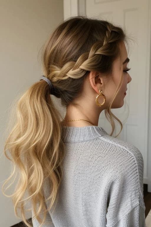 Side-Braided Crown Voluminous Ponytail Style